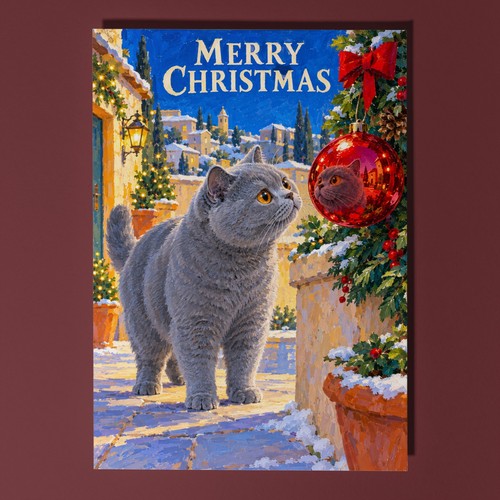 Biglietto natalizio gatto - biglietto,